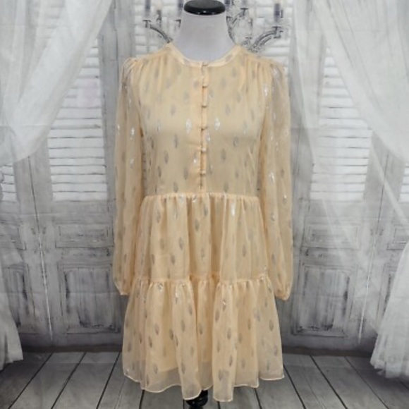 A Loves A Dresses & Skirts - A Loves A Peach Silver Button Babydoll Mini Dress Long Sleeve NWT size Large